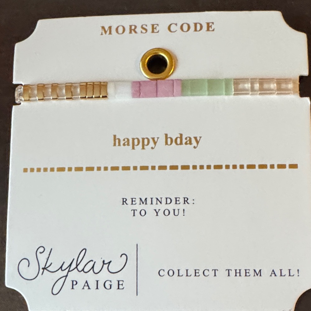 Skylar Paige Morse Code Bracelet - happy bday in Gold, Pink, Green